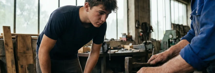 Jeune apprenti observant une démonstration technique en atelier MFR