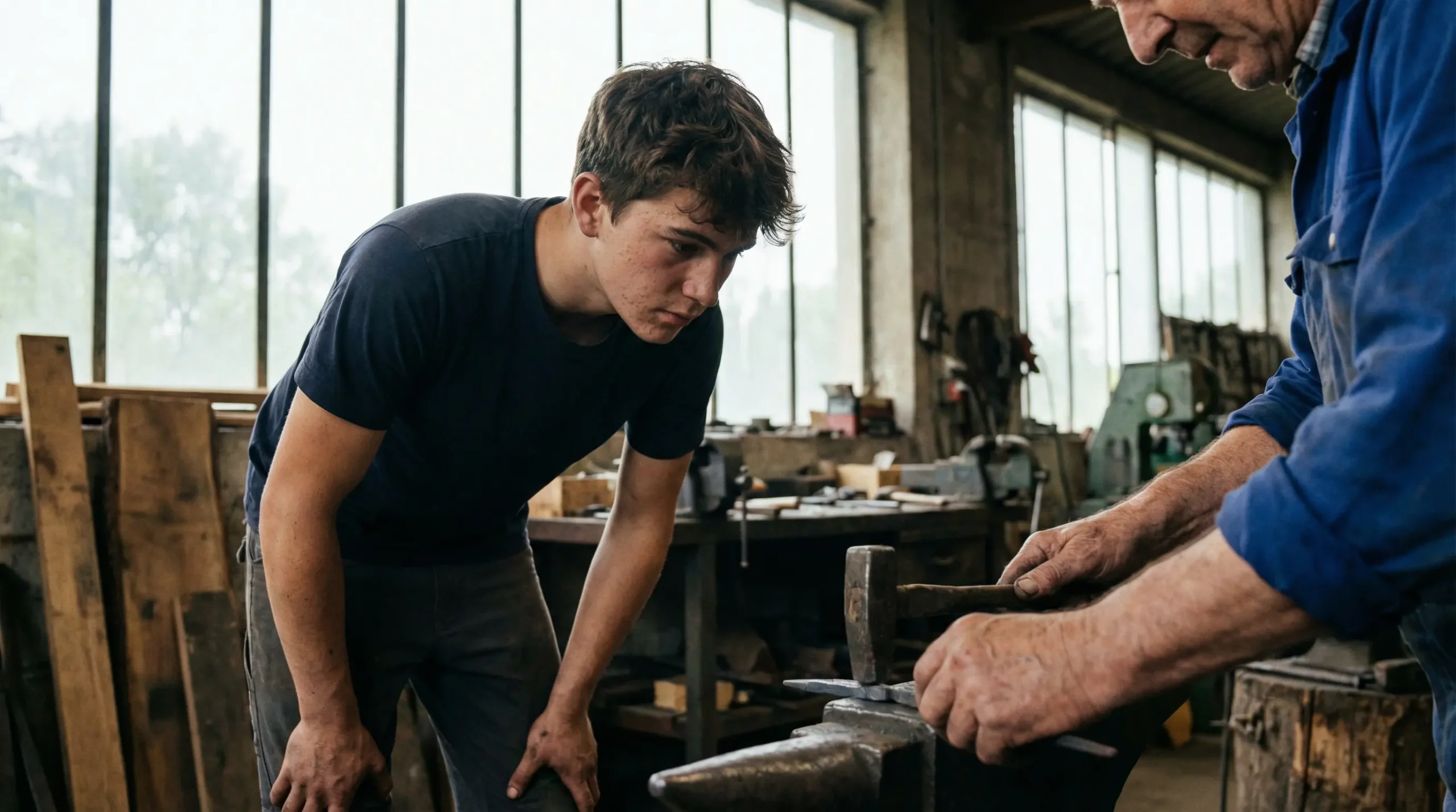Jeune apprenti observant une démonstration technique en atelier MFR