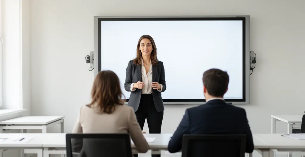 Formatrice présentant devant groupe restreint formation expertise CSE